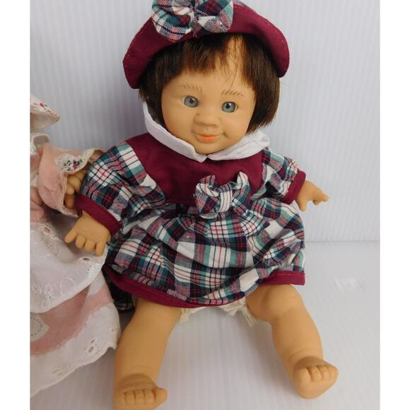 Vintage GiGo Toys Dolls PE Pellets Pink White Red White Plaid Dress Brown Hair - Picture 2 of 14